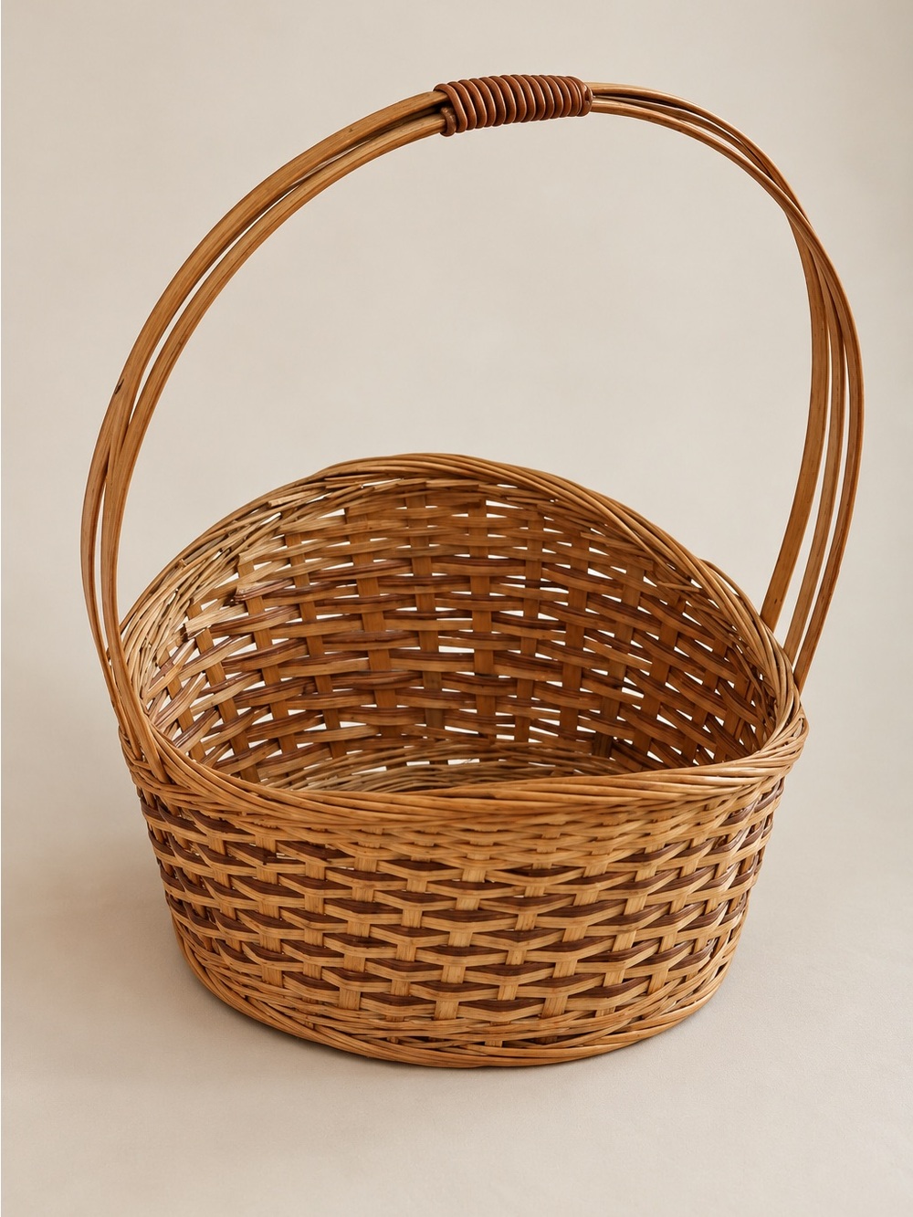 Vintage Woven Willow Wicker Basket - Natural Brown Handle